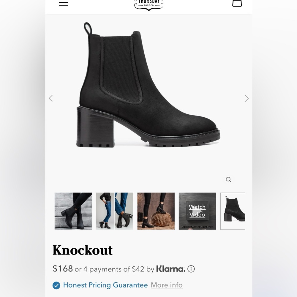 Thursday Boot size 8.5 matte black Knockout chelsea boots